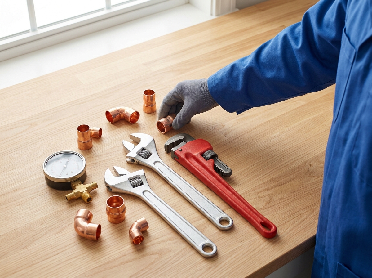 Herramientas de plomería y trabajo práctico de reparación